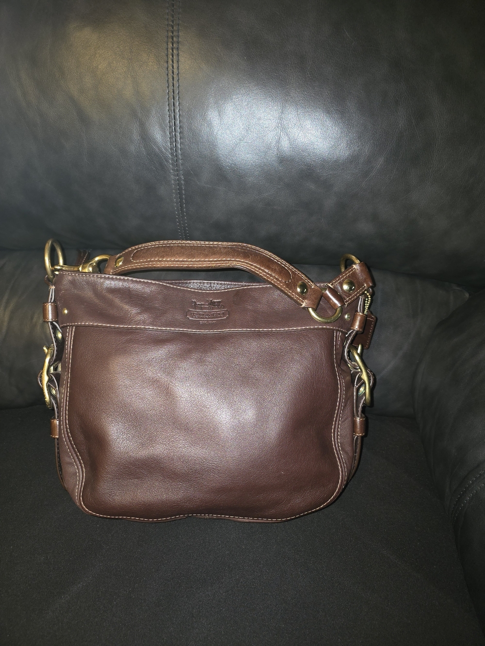 Coach Brown Leather Shoulder Bag with Gold Hardware